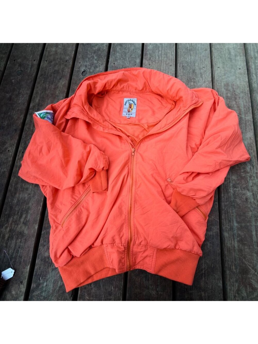 Hotdogger USA Orange Zip-Up Jacket Medium With Embroidered Patch &‎ Ribbed Cuffs
